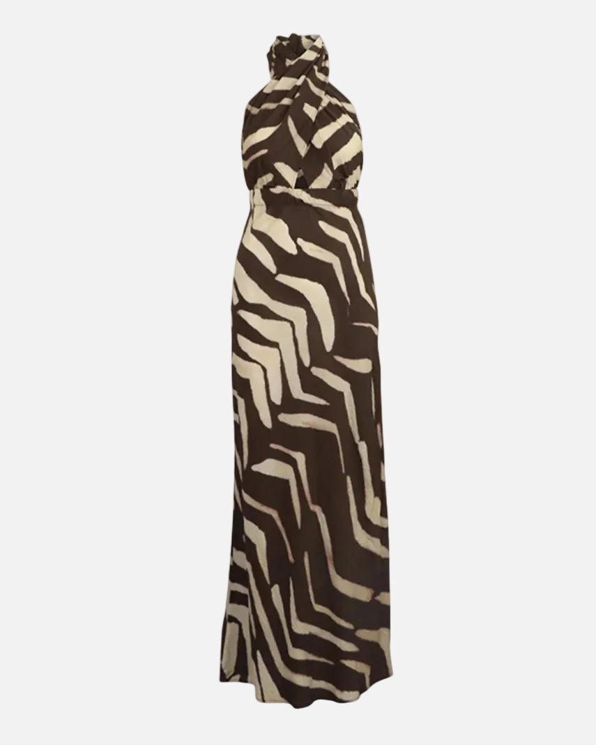 HALTER WRAP MAXI | BROWN ZEBRA