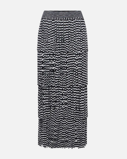 ZA ZA KNIT FRINGE SKIRT - BLACK/WHITE SPACE DYE