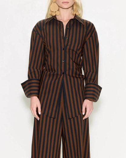 LOCH POPLIN BUTTON UP - BLACK/CHOCO BROWN STRIPE