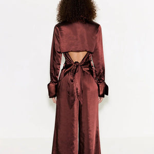 LOCH SATIN BUTTON UP - CHOCO BROWN