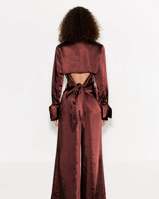 LOCH SATIN BUTTON UP - CHOCO BROWN