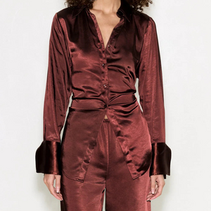 LOCH SATIN BUTTON UP - CHOCO BROWN