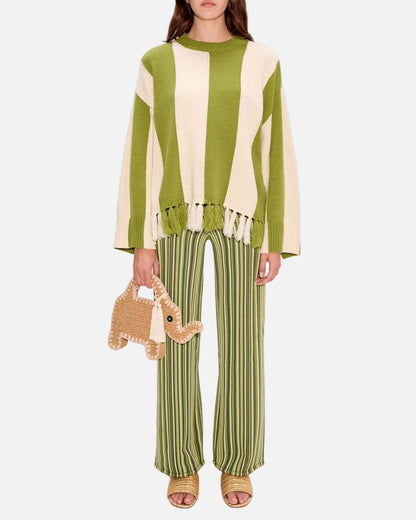 FAYE TASSEL SWEATER - MOSS GREEN/CREAM
