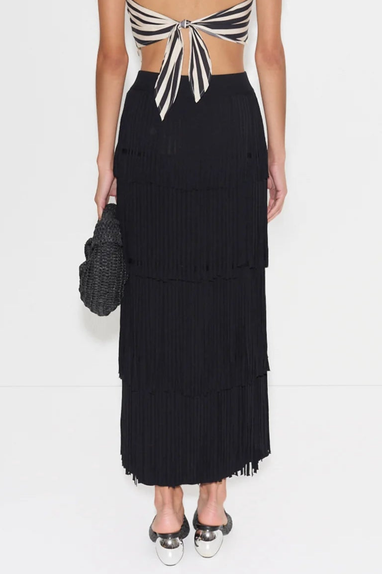 ZA ZA KNIT FRINGE SKIRT - BLACK
