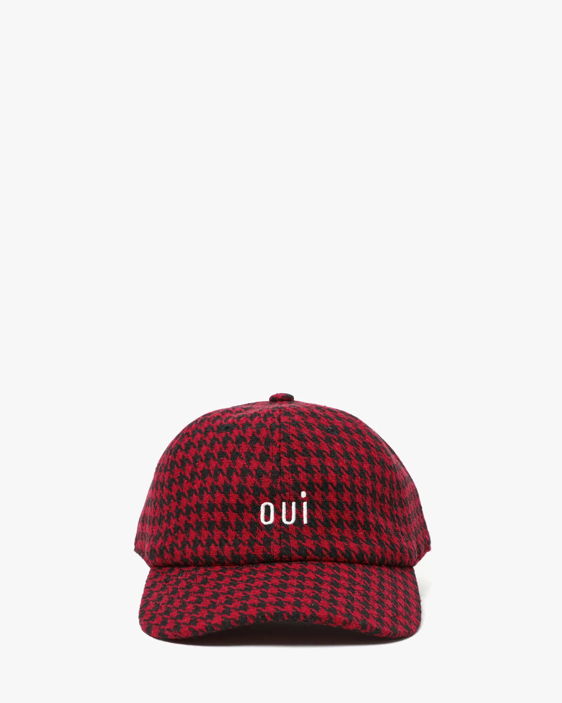 WOOL BASEBALL HAT - BLACK/RED HOUNDSTOOTH W/PETITE OUI
