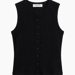 ANDREA SLVLESS RIB BUTTON DOWN - BLACK