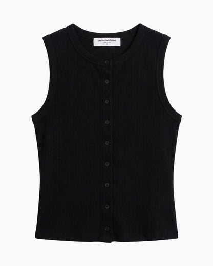 ANDREA SLVLESS RIB BUTTON DOWN - BLACK