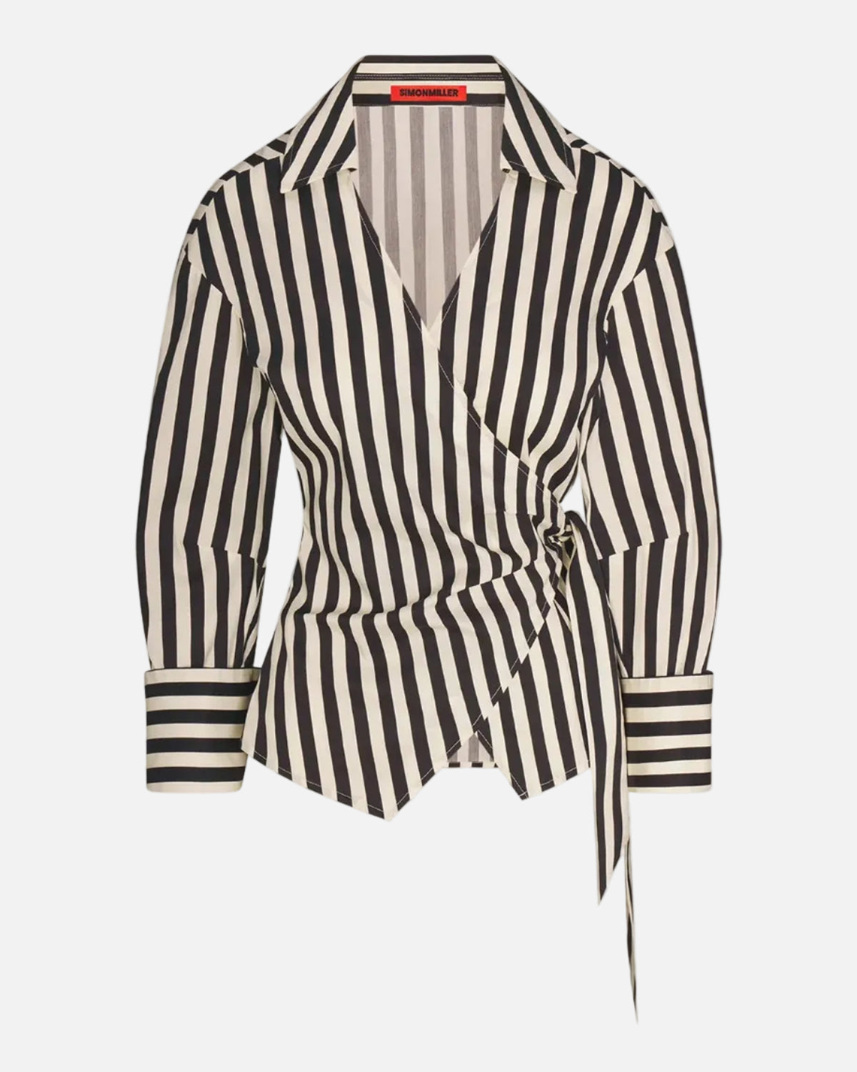 ANYA POPLIN WRAP TOP - BLACK/WHITE STRIPE