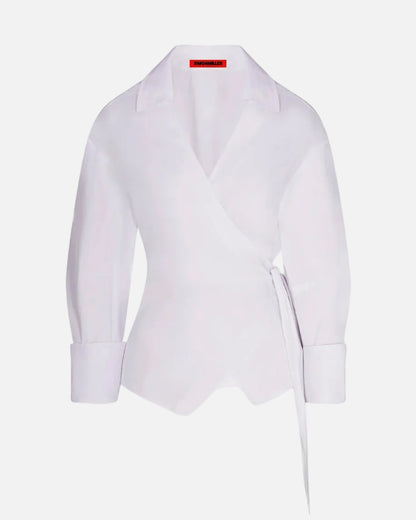 ANYA POPLIN WRAP TOP - MACADAMIA