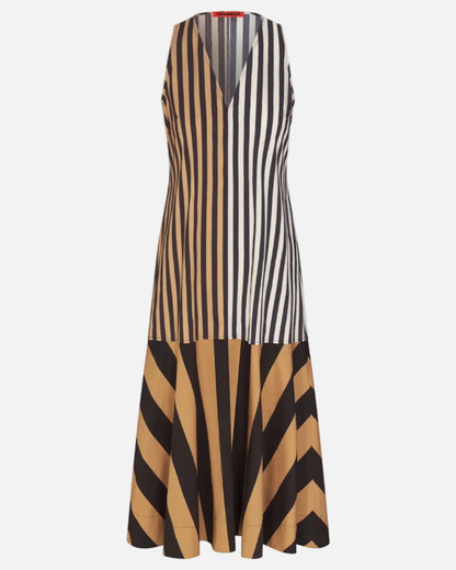 CELESTE POPLIN DRESS - BLACK/TAN STRIPE