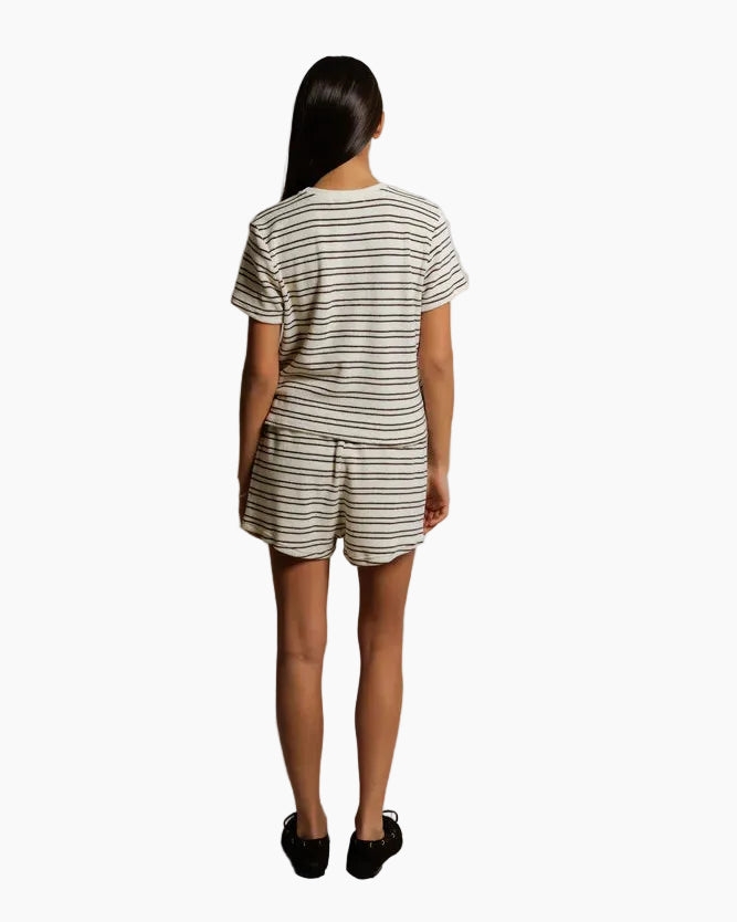 EVE STRIPE LOOP TERRY CREW NECK TEE - NATURAL/CHOCOLATE