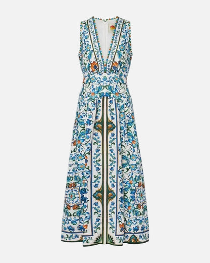 FLORA TILE MIDI DRESS - FLORA TILE OFF-WHITE