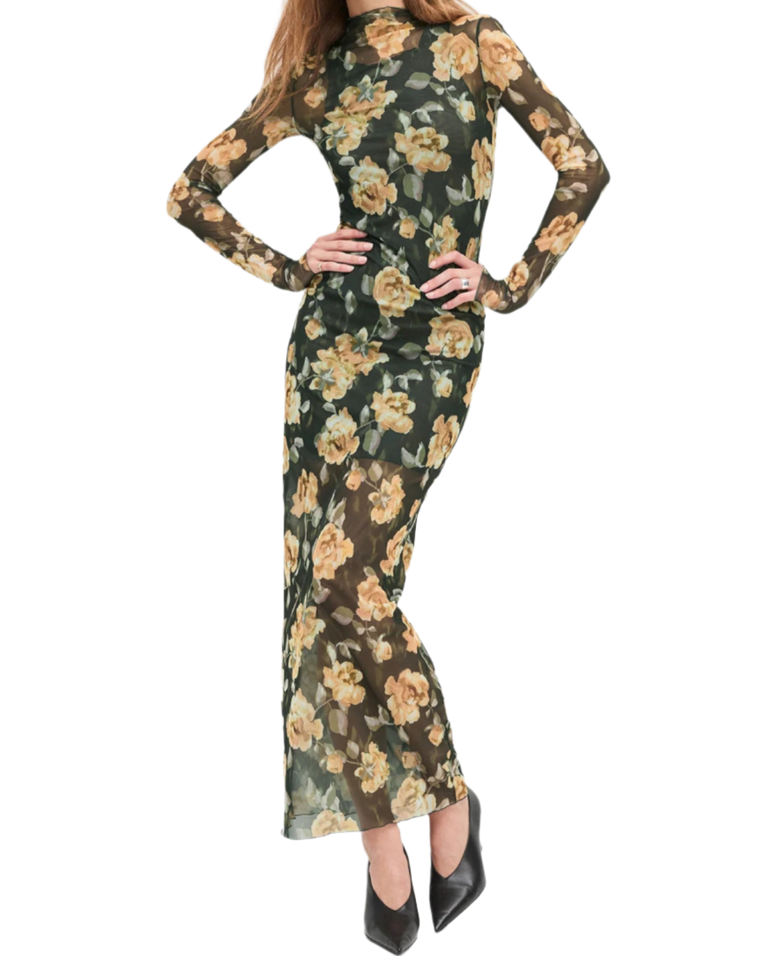THE SHEER FANTASY DRESS - GOLDEN FLOWERBED