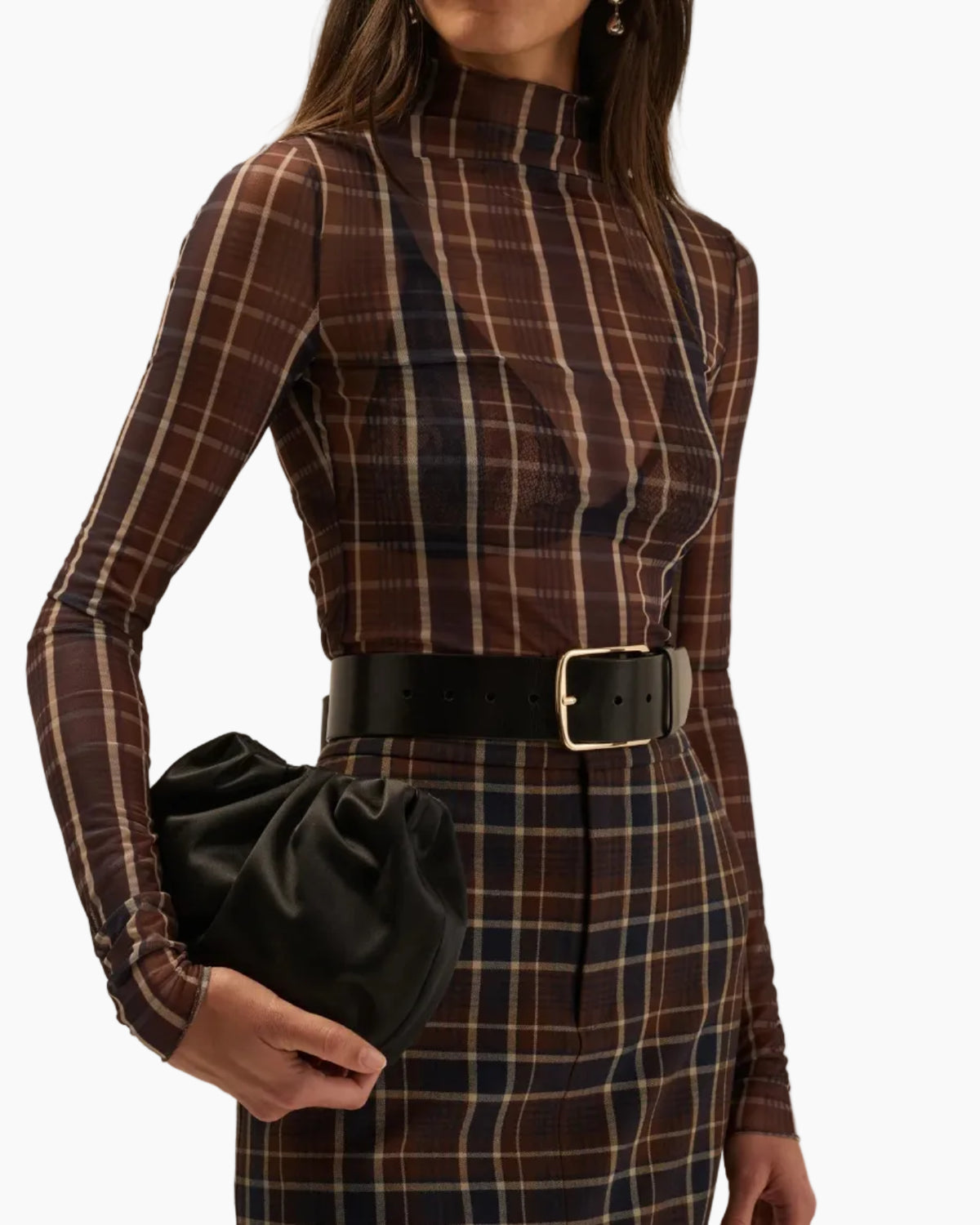 THE SHEER FANTASY TOP - TOFFEE PLAID