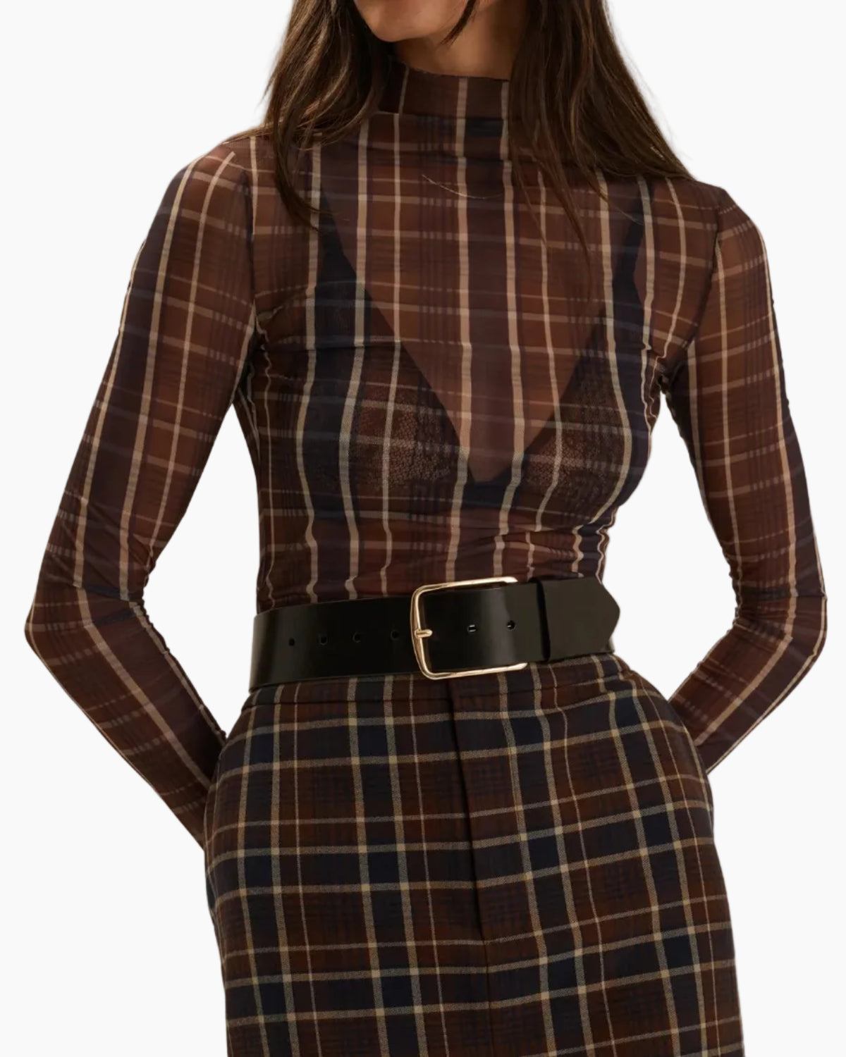 THE SHEER FANTASY TOP - TOFFEE PLAID