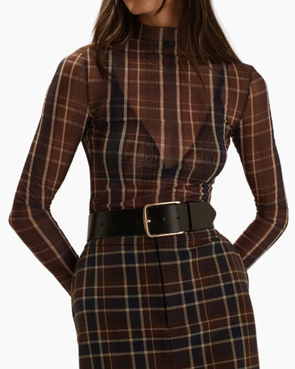 THE SHEER FANTASY TOP - TOFFEE PLAID