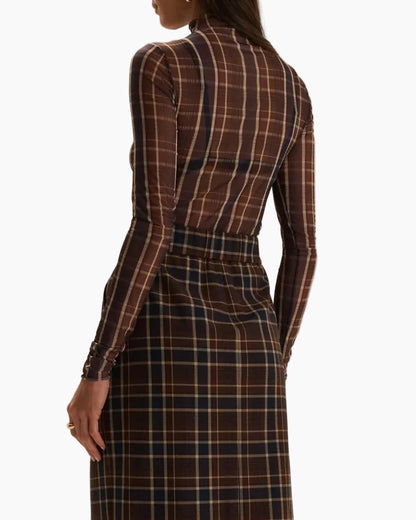 THE SHEER FANTASY TOP - TOFFEE PLAID