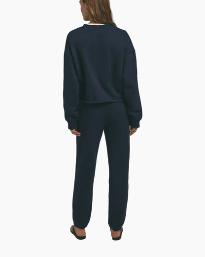 THE CROPPED COLLEGIATE SWEATSHIRT - NAVY/WHITE