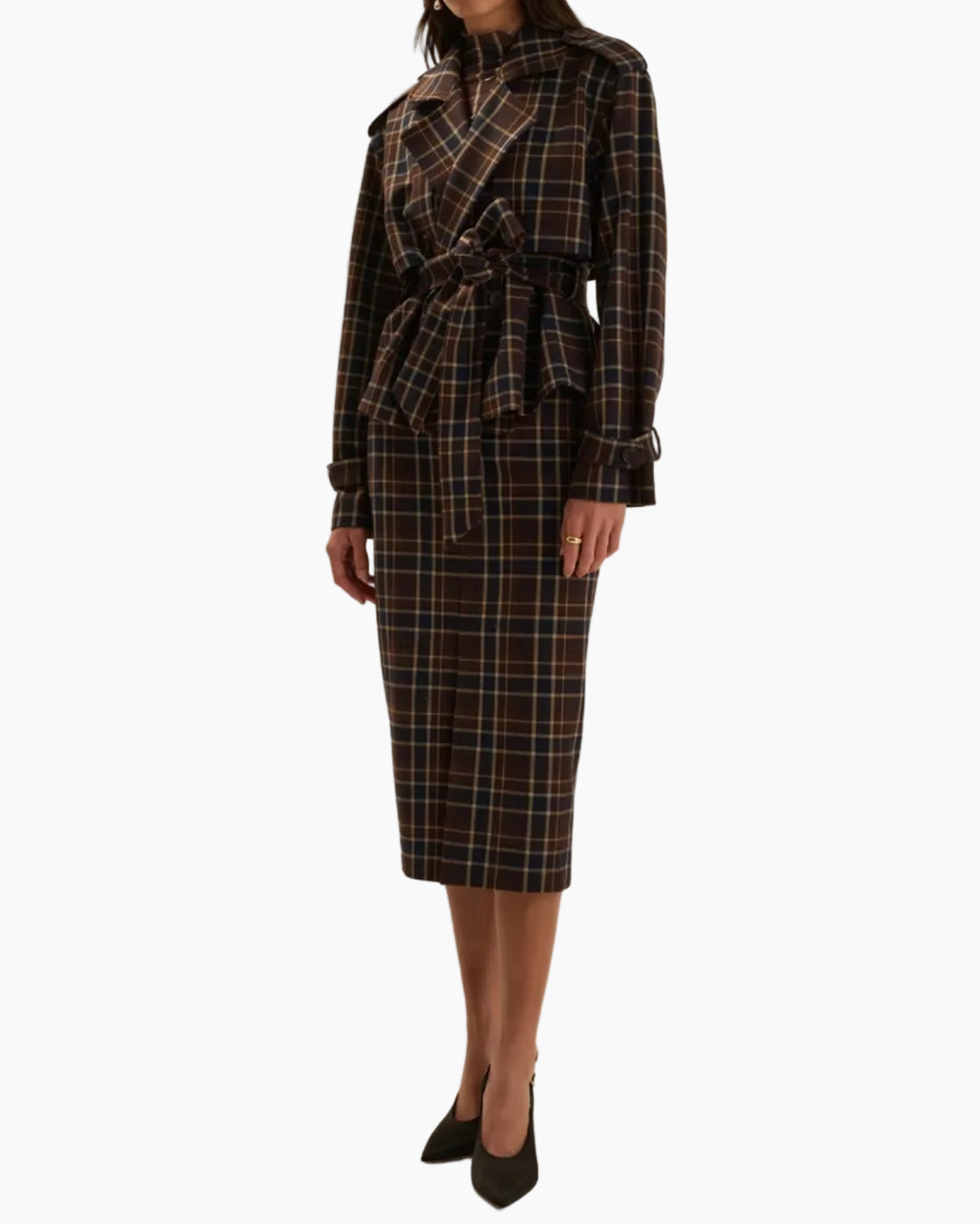 THE CROPPED CHARLES TRENCH - TOFFEE PLAID