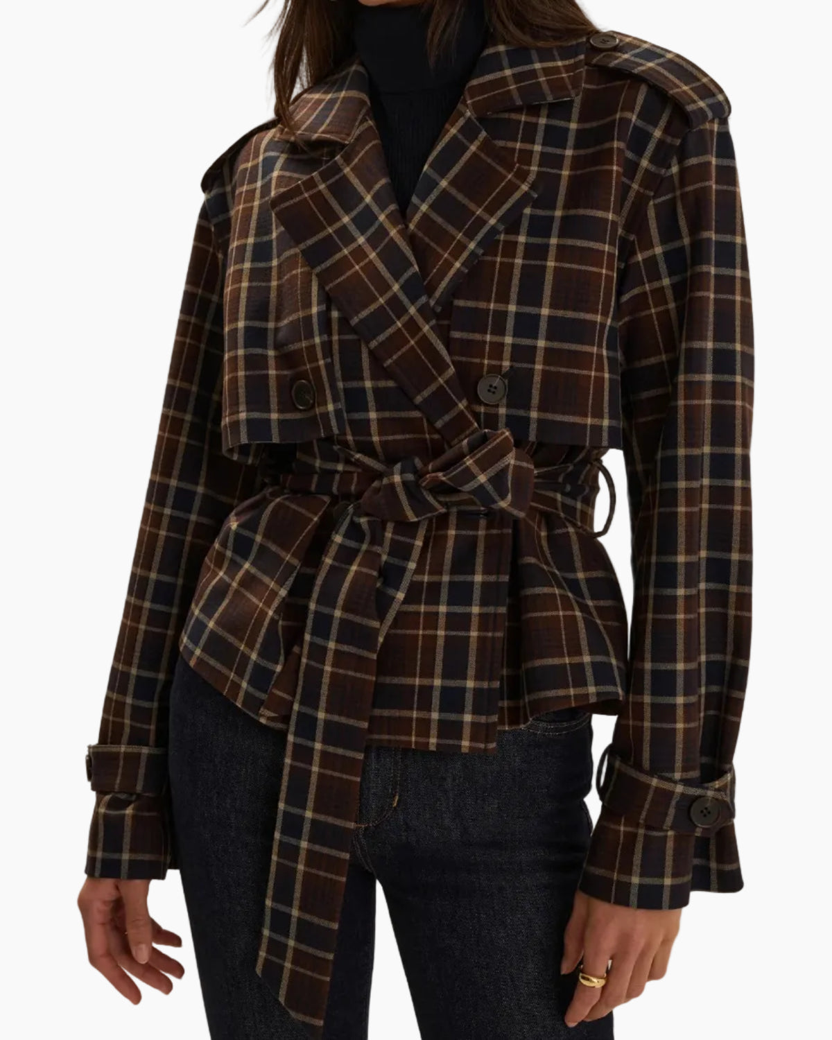 THE CROPPED CHARLES TRENCH - TOFFEE PLAID