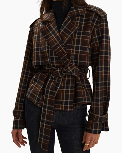 THE CROPPED CHARLES TRENCH - TOFFEE PLAID