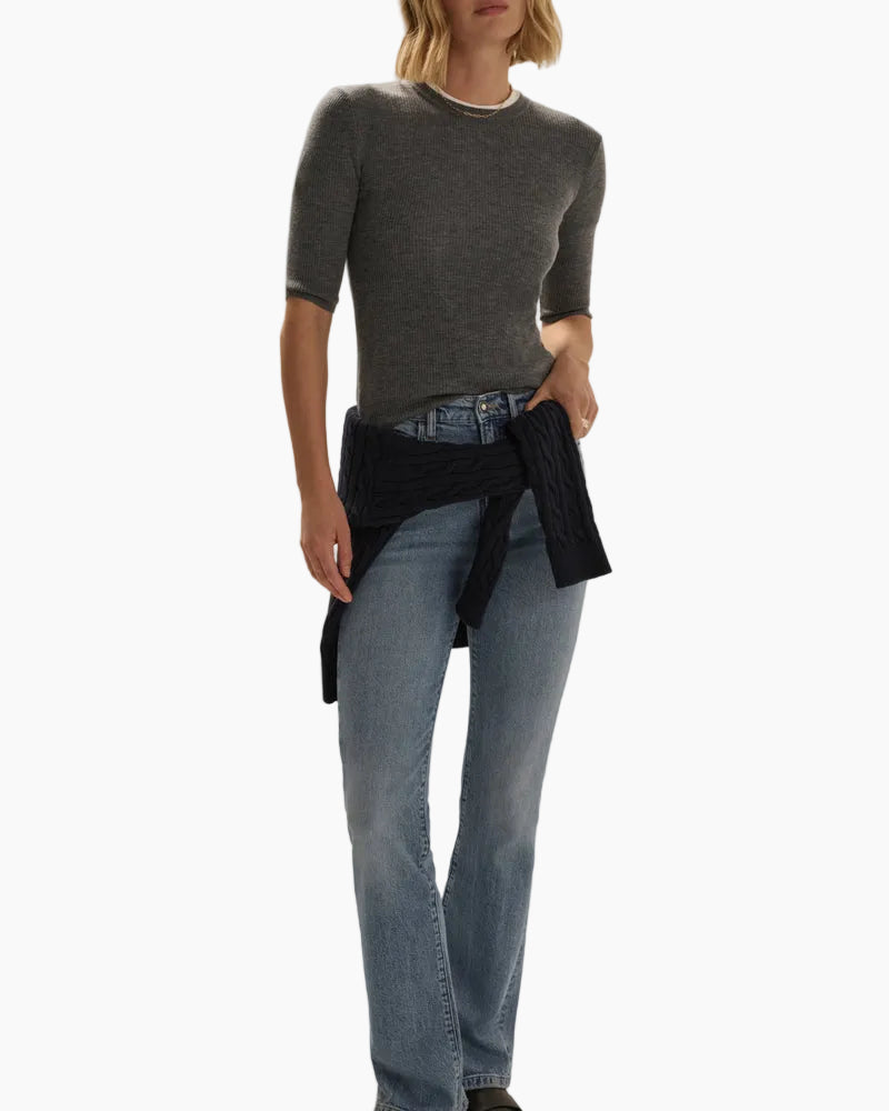 THE AMELIA CREWNECK TOP - CHARCOAL