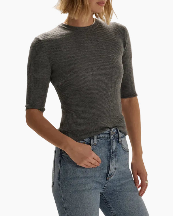 THE AMELIA CREWNECK TOP - CHARCOAL