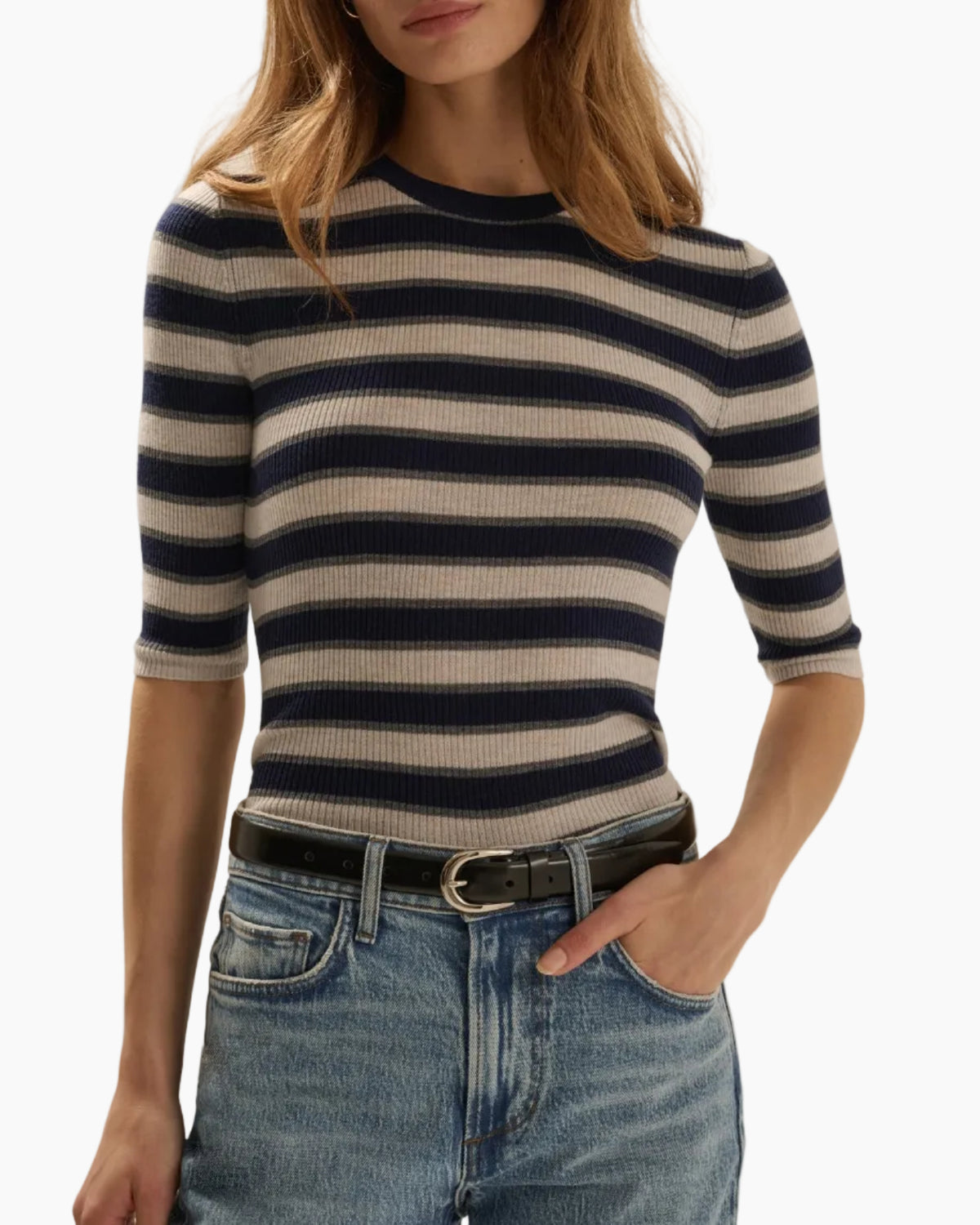 THE AMELIA CREWNECK TOP - MIDNIGHT STRIPE