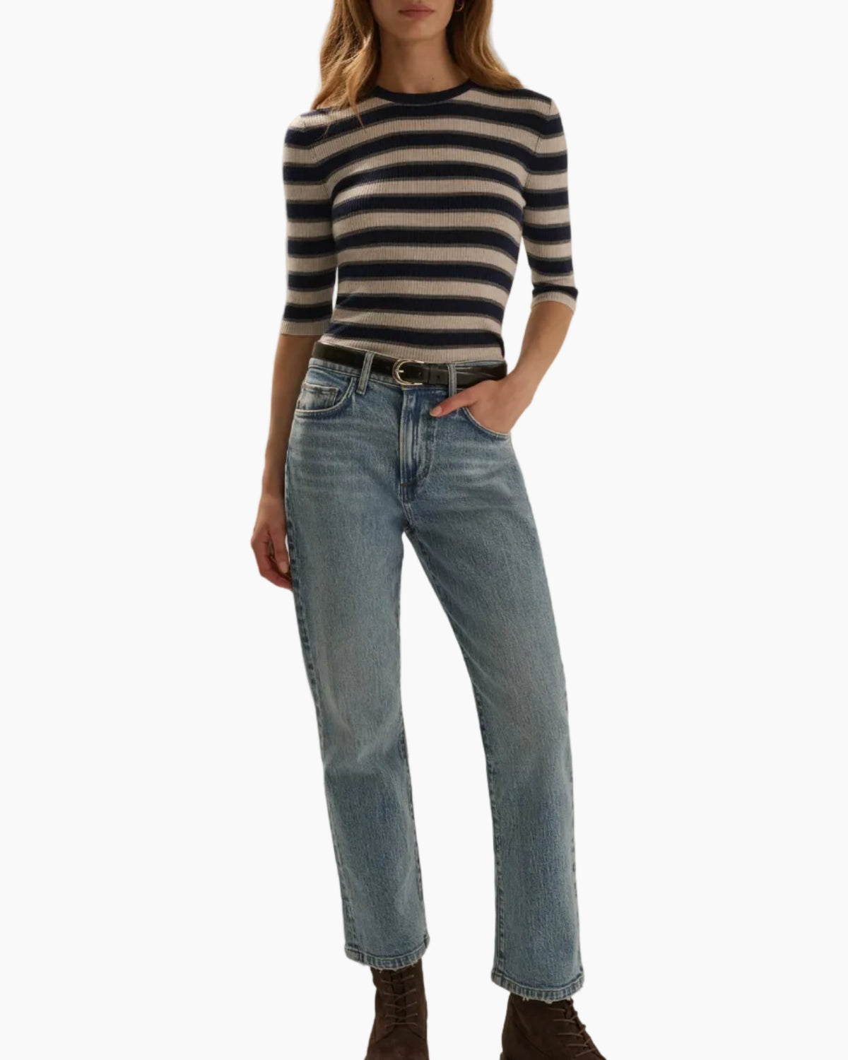 THE AMELIA CREWNECK TOP - MIDNIGHT STRIPE