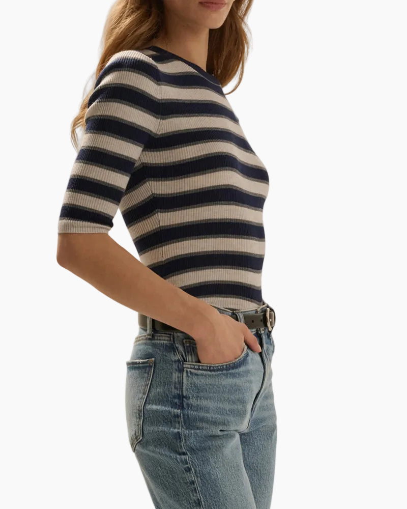 THE AMELIA CREWNECK TOP - MIDNIGHT STRIPE