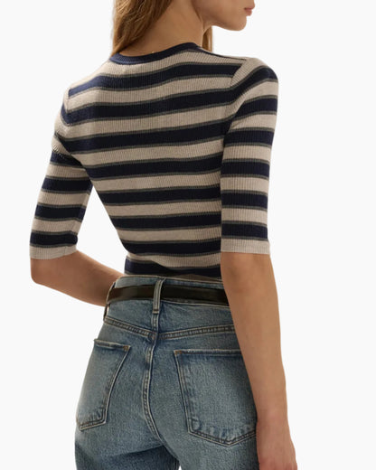THE AMELIA CREWNECK TOP - MIDNIGHT STRIPE