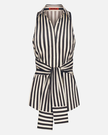 INNA SLEEVELESS POPLIN TOP - BLACK/WHITE STRIPE