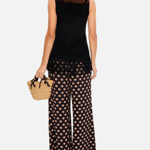 NELLA CREPE WIDE LEG PANT - BLACK/TAN POLKA DOT
