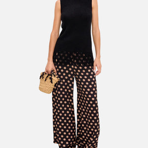 NELLA CREPE WIDE LEG PANT - BLACK/TAN POLKA DOT