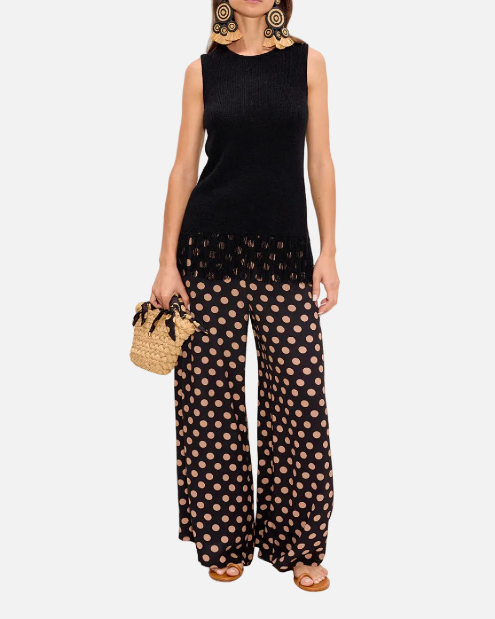 NELLA CREPE WIDE LEG PANT - BLACK/TAN POLKA DOT