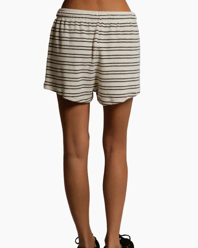 SUMMER STRIPE LOOP TERRY SWEAT SHORTS - NATURAL/CHOCOLATE