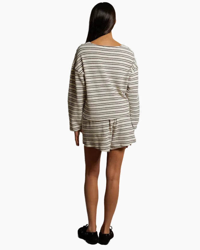 KERI STRIPE LOOP TERRY LONG SLEEVE - NATURAL/CHOCOLATE