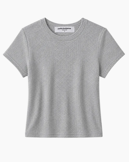MACY COTTON RIB CREW NECK TEE - HEATHER