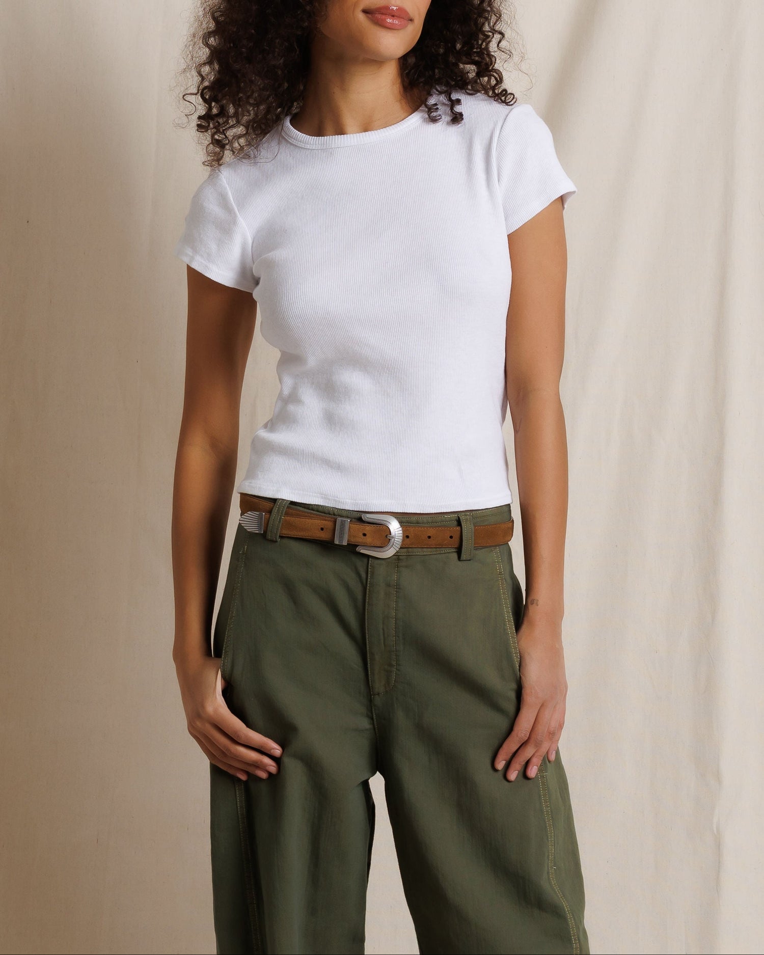 MACY COTTON RIB CREW NECK TEE - WHITE