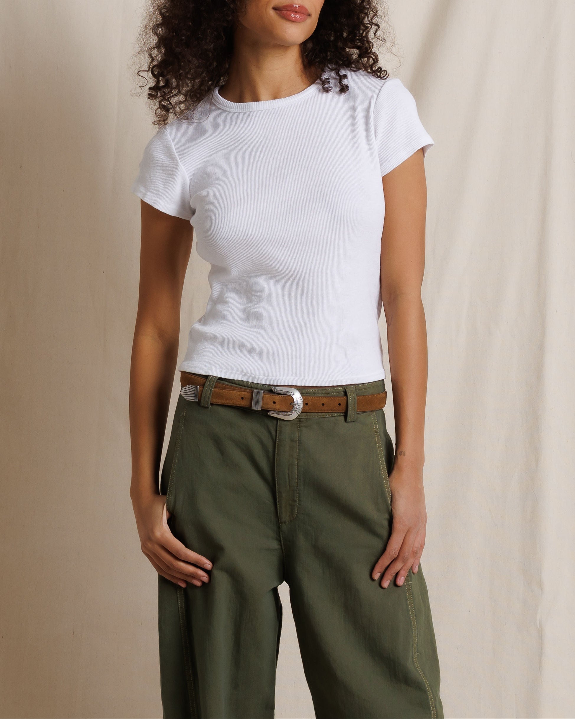 MACY COTTON RIB CREW NECK TEE - WHITE