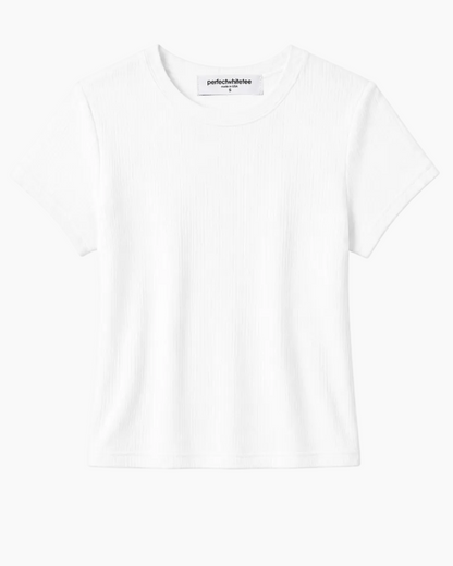 MACY COTTON RIB CREW NECK TEE - WHITE