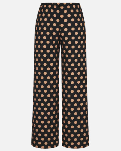 NELLA CREPE WIDE LEG PANT - BLACK/TAN POLKA DOT