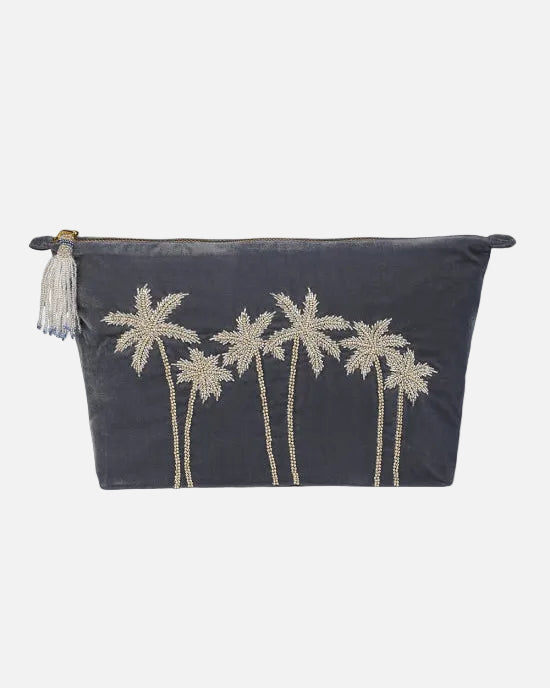BLUE PALM TREE MAKE UP BAG - LARGE