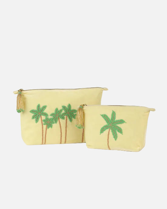 YELLOW PALM TREE MAKE UP BAG - LARGE