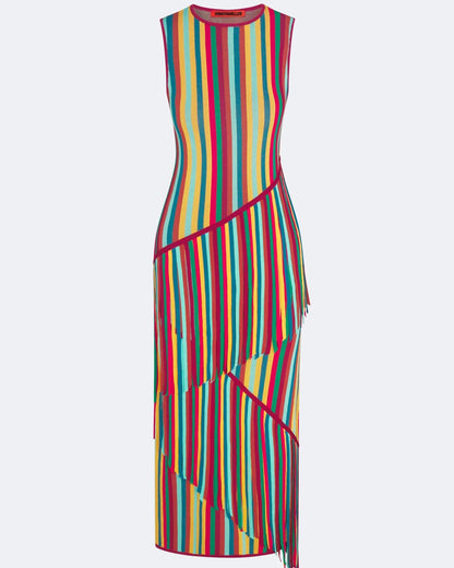 SPIRAL KNIT DRESS - VIBRANT MULTI STRIPE